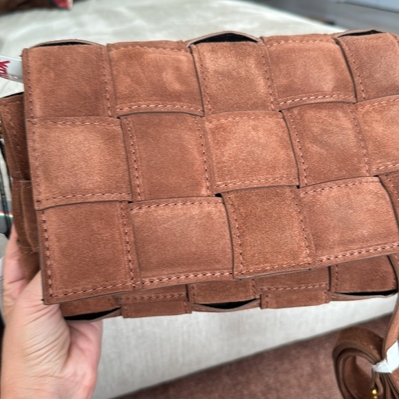 NWT VIOLA CASTELLANI Bruciato Brown Suede Padded Woven Crossbody Made In Italy - Picture 10 of 10